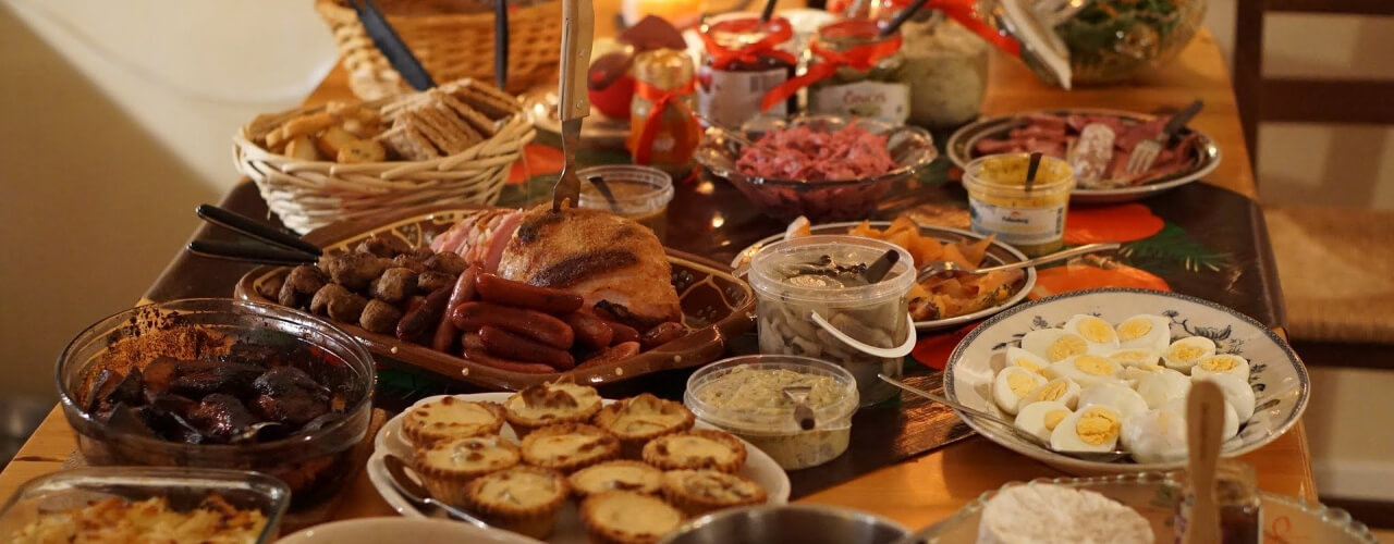 A spread of Christmas food