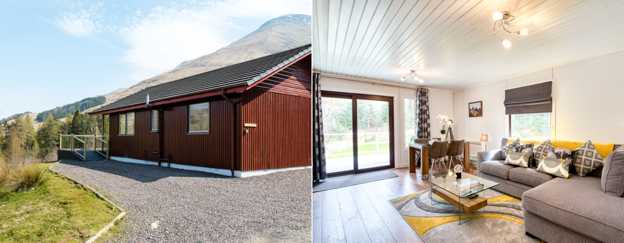 Exterior and interior views of Highland Lodges